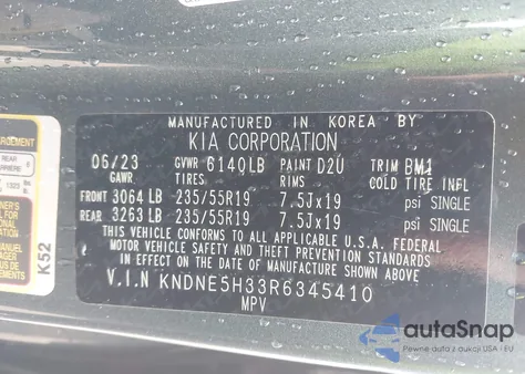 2024 Kia Carnival Mpv Sx z USA, uszkodzony, nr VIN KNDNE5H33R6345410